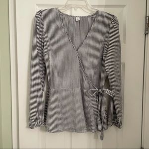 Blue & white seersucker stripe wrap top, Tall Medium